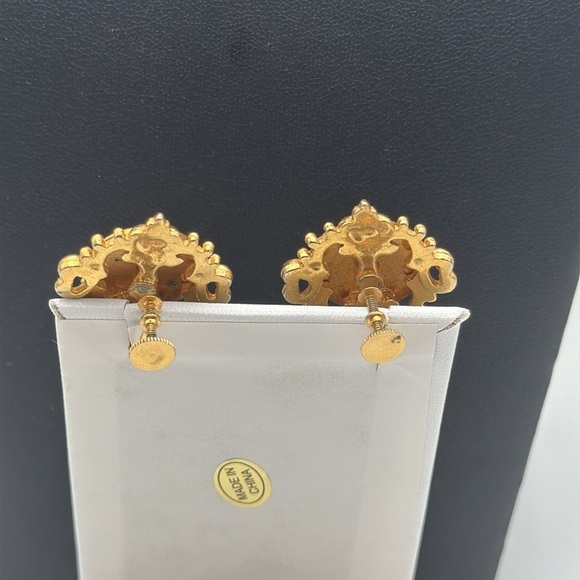 Vintage Kaiser Leopold Holy Roman Emperor red and gold tone screw on earrings - Picture 5 of 11